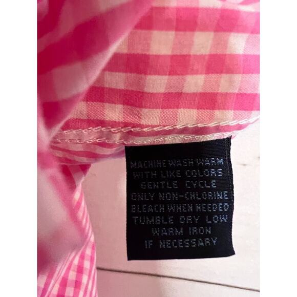 Charleston Threads Mens Button Up Top Short Sleeve Pink White Checked Size XL - Picture 3 of 5